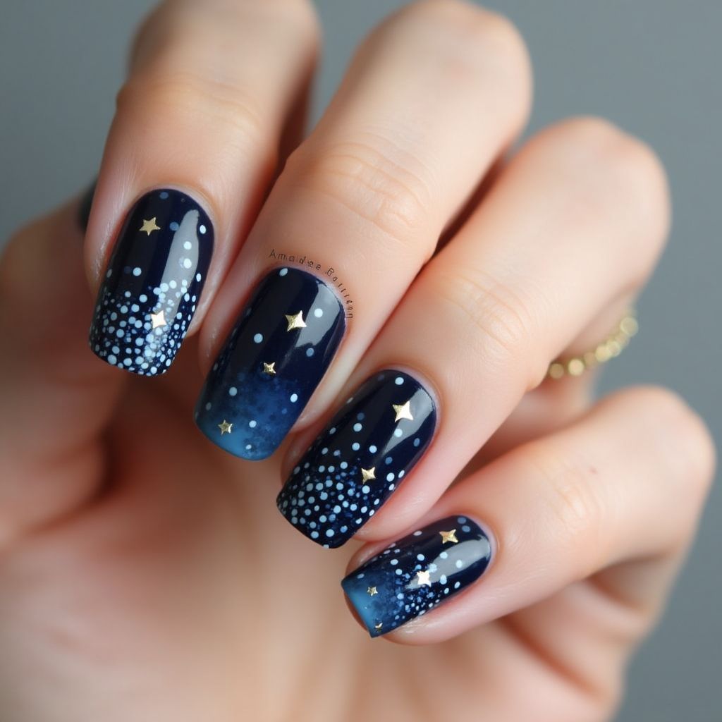 Navy blue Dotting Nail Design