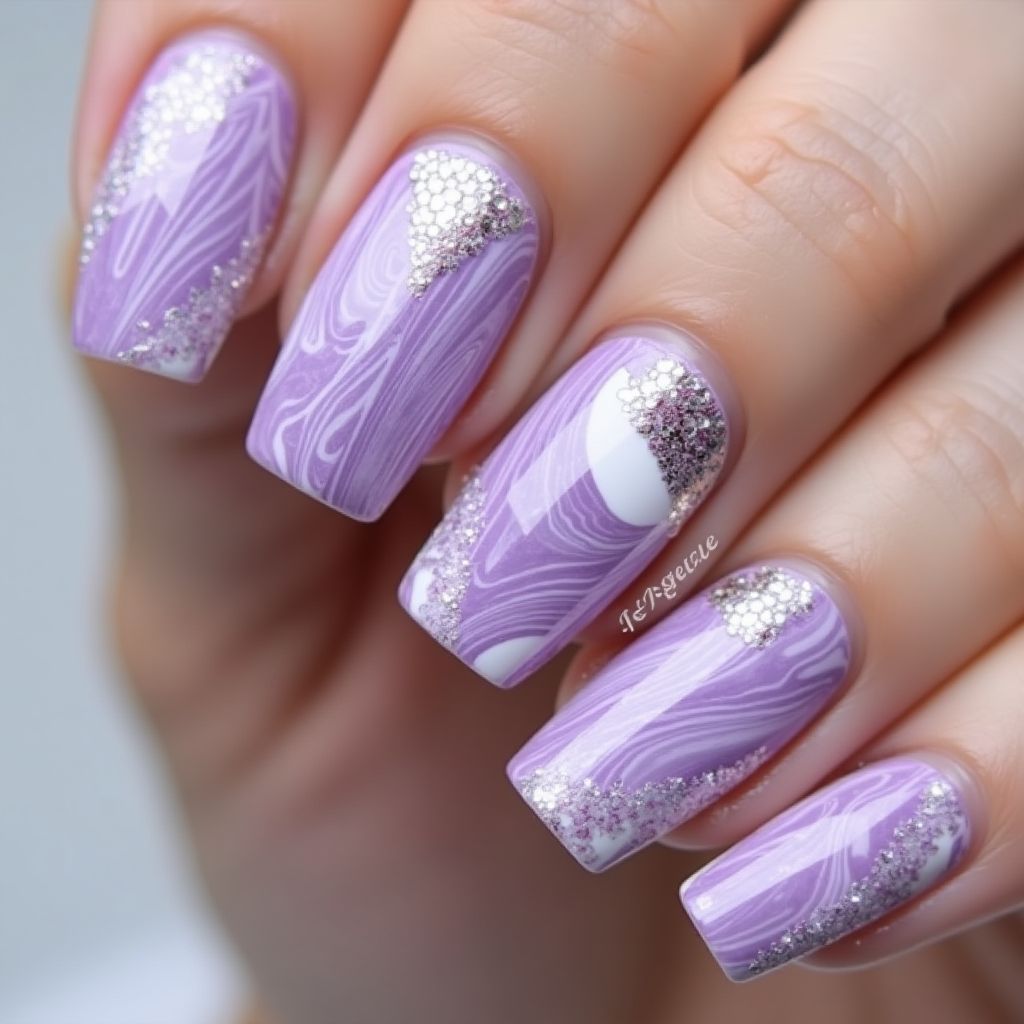 Lavender Water marbling Nail Design