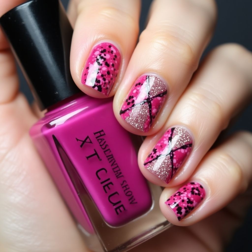 Fuchsia Freehand Art Nail Design