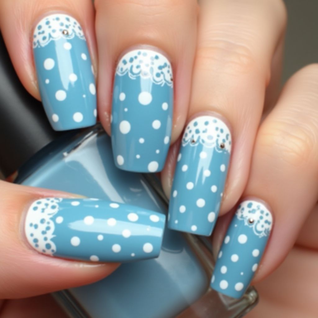 Baby Blue Dotting Nail Design