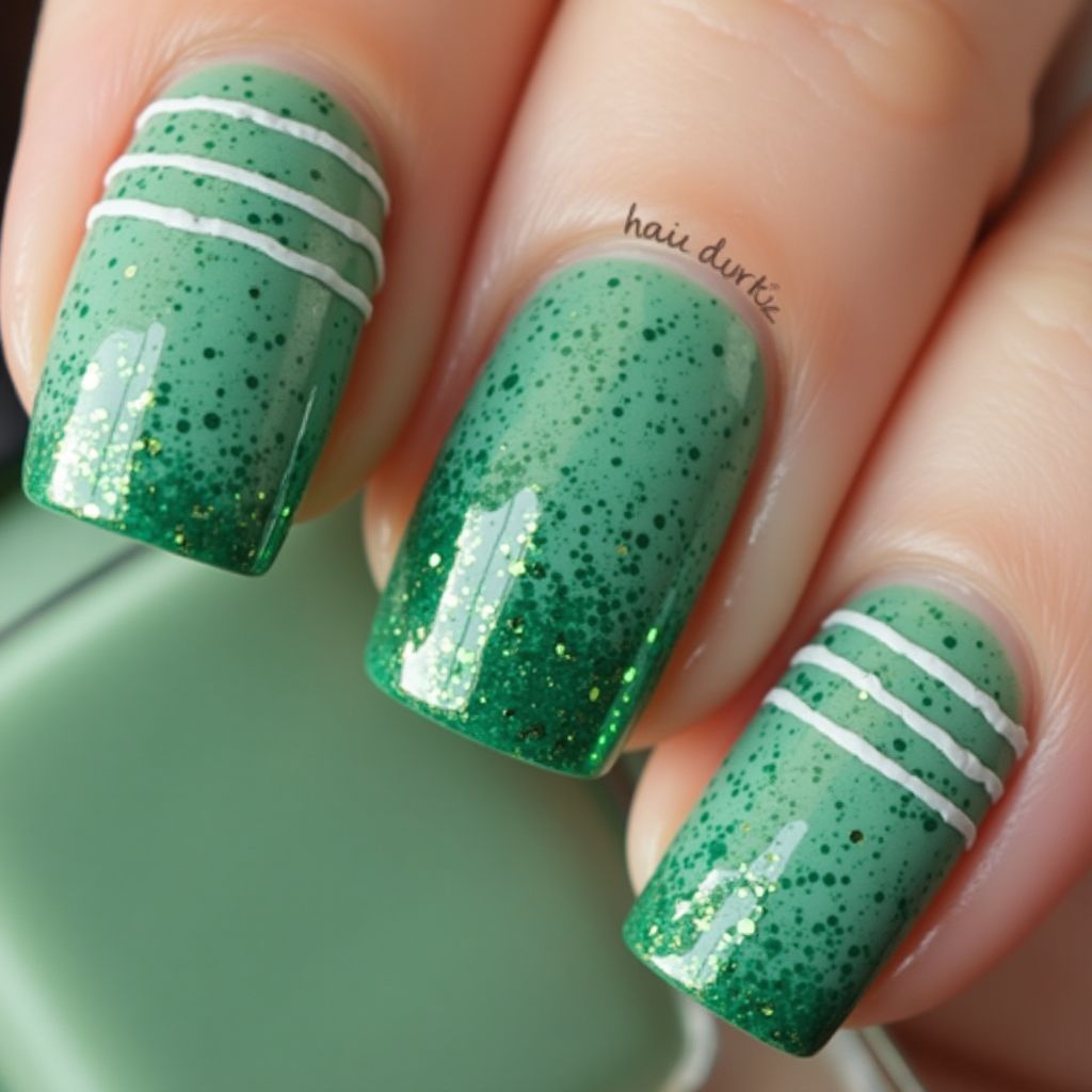 Green Stripes And Lines Nail Design