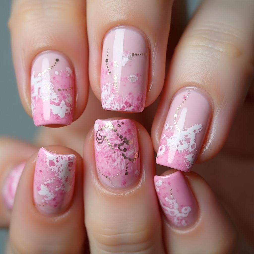Pink Freehand Art Nail Design