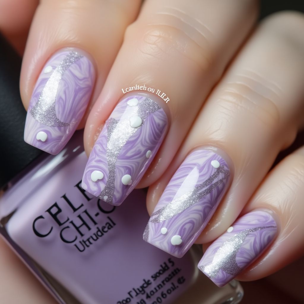 Lavender Water Marbling Nail Design