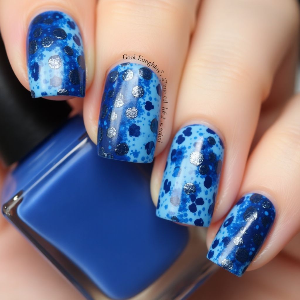 Blue Dotting Nail Design