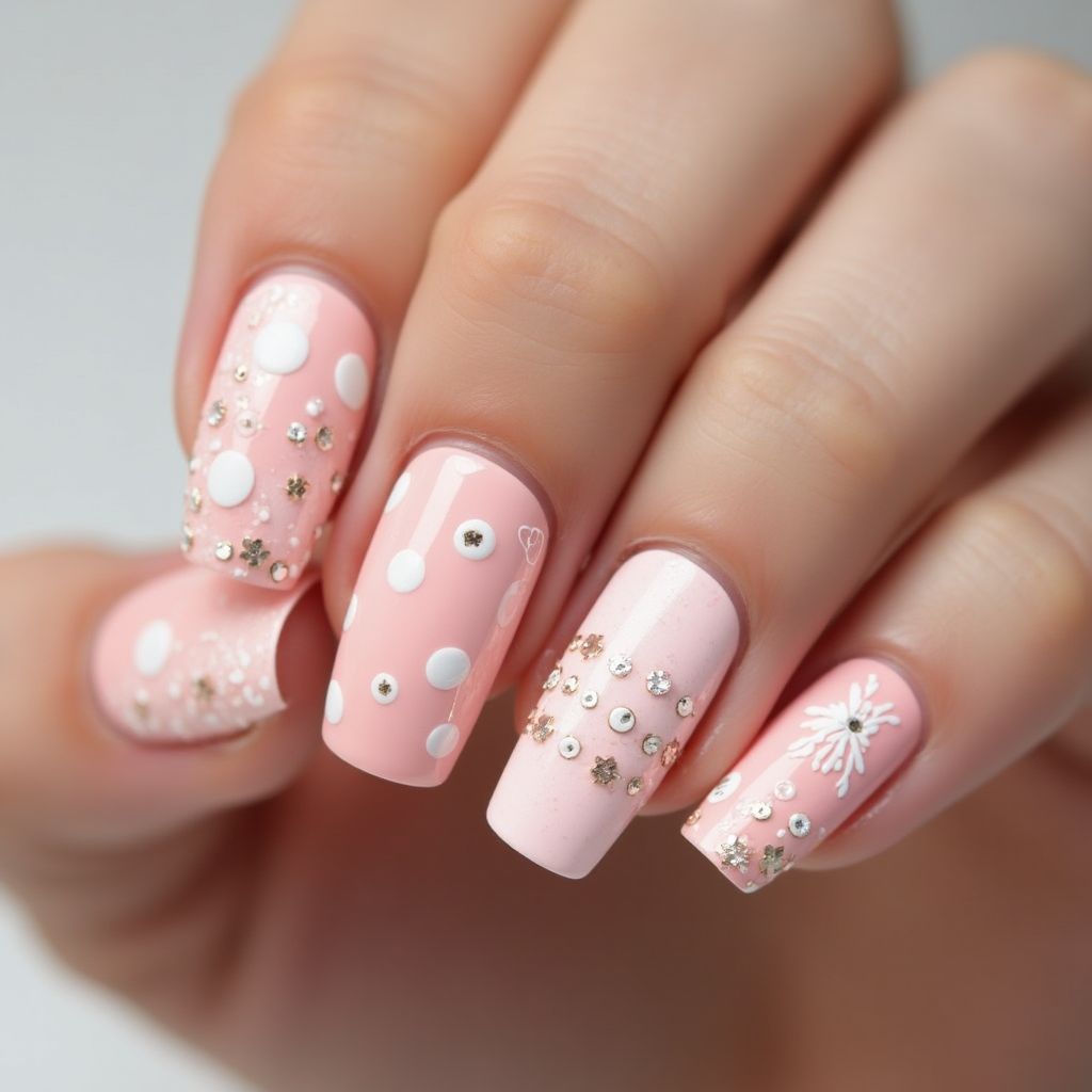 Baby Pink Dotting Nail Design