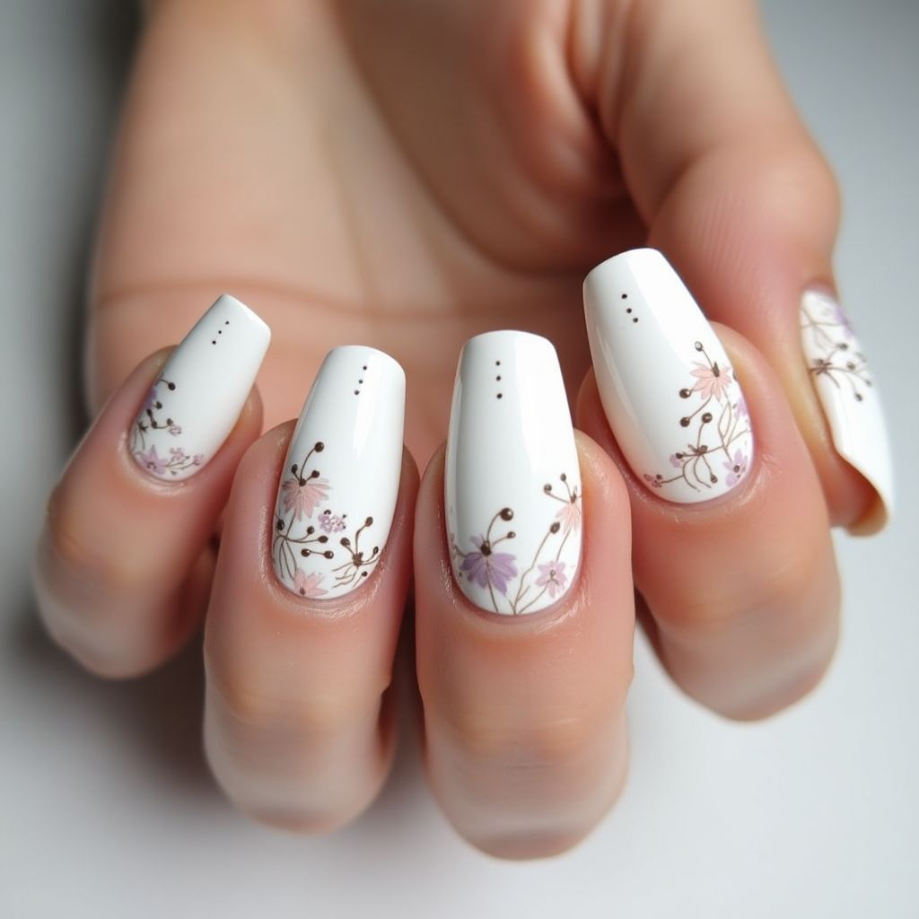 White Dotting Nail Design