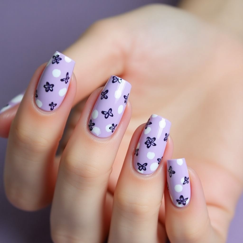 Lavender Dotting Nail Design