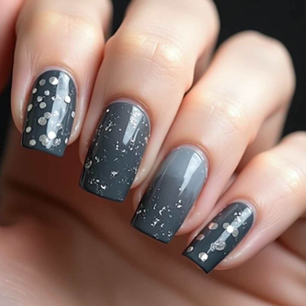Charcoal Gray Dotting Nail Design