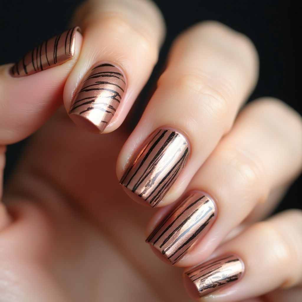 Bronze Stripes And Lines Nail Design