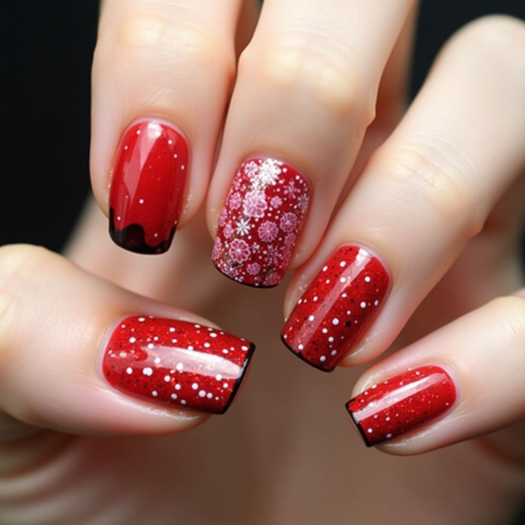 Red Dotting Nail Design