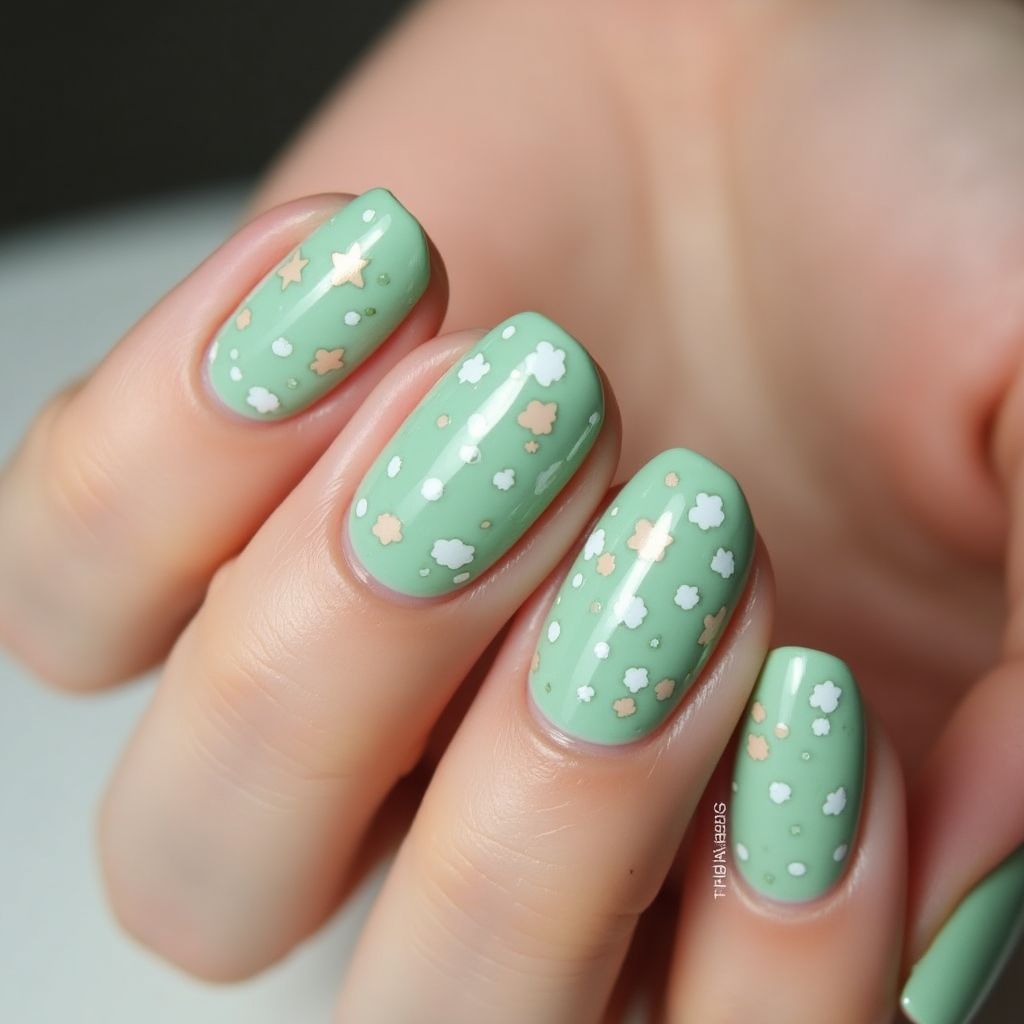 Pastel Green Dotting Nail Design