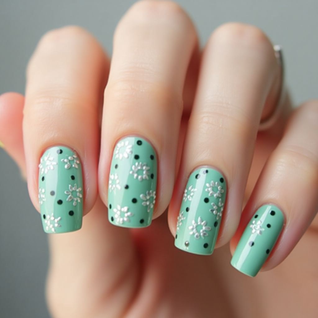 Mint Green Dotting Nail Design