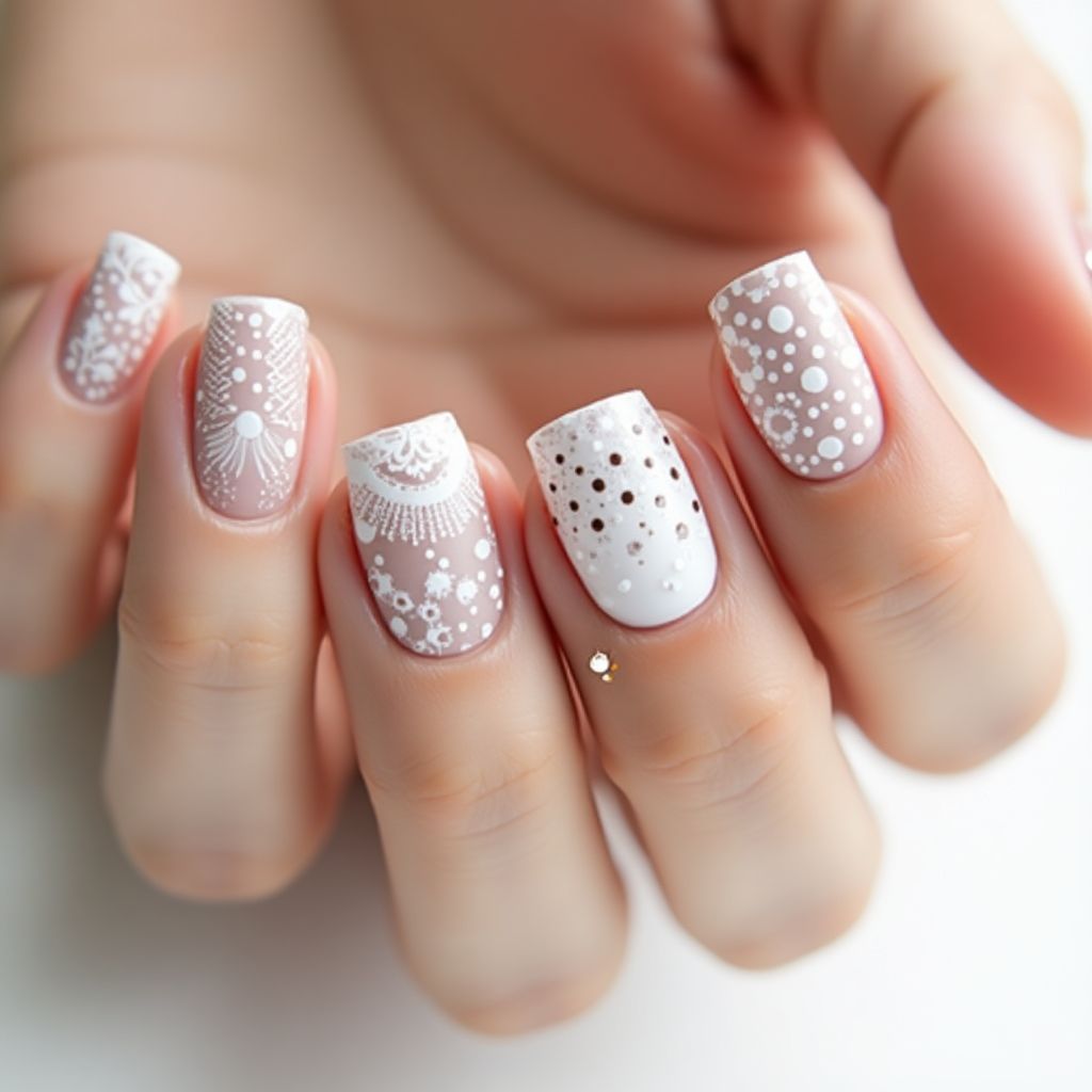 White Dotting Nail Design
