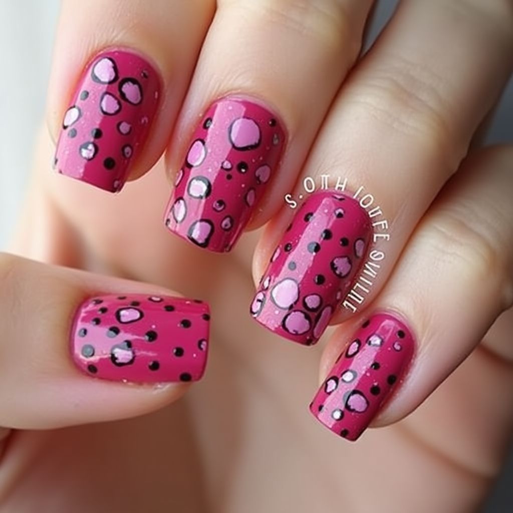 Fuchsia Dotting Nail Design