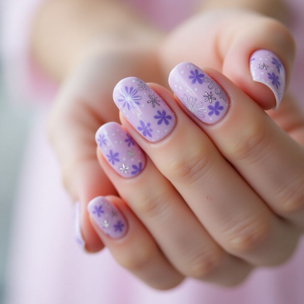 Pastel purple Dotting Nail Design