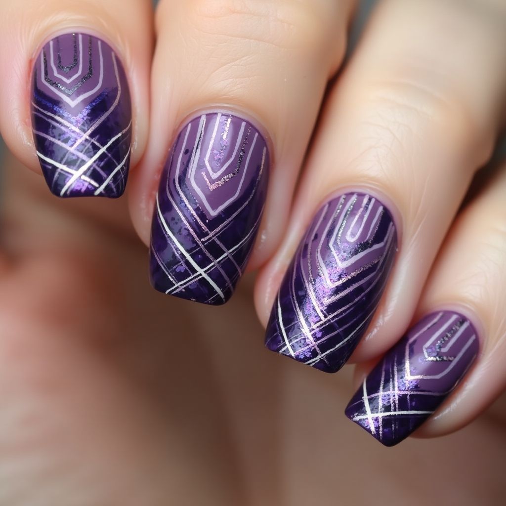 Purple Stripes And Lines Nail Design