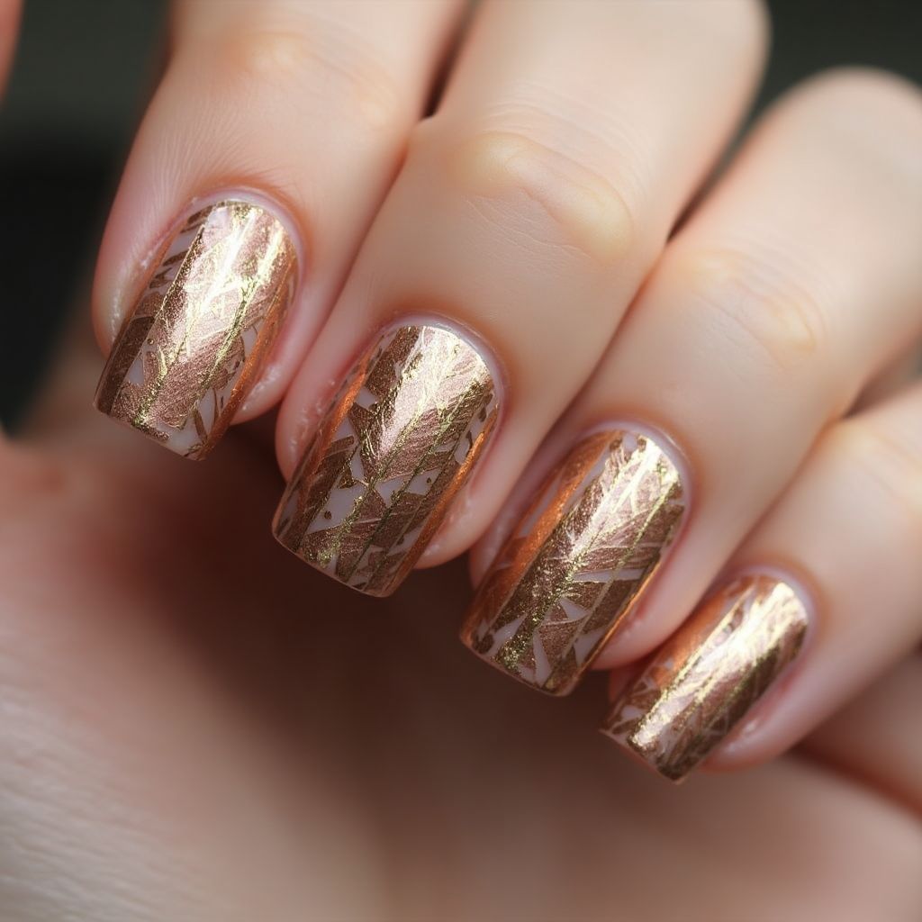 Bronze Stripes And Lines Nail Design