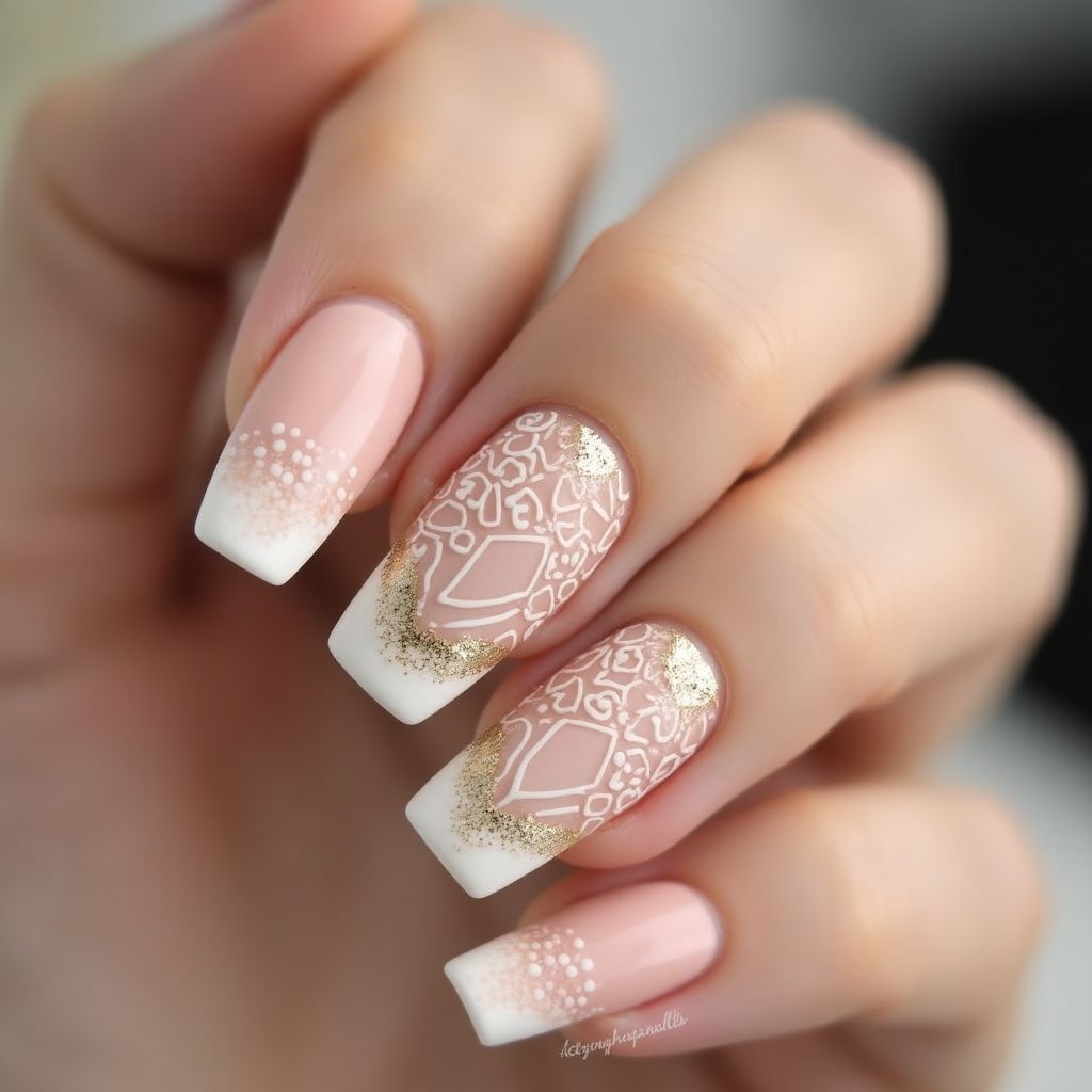 Nude Freehand art Nail Design