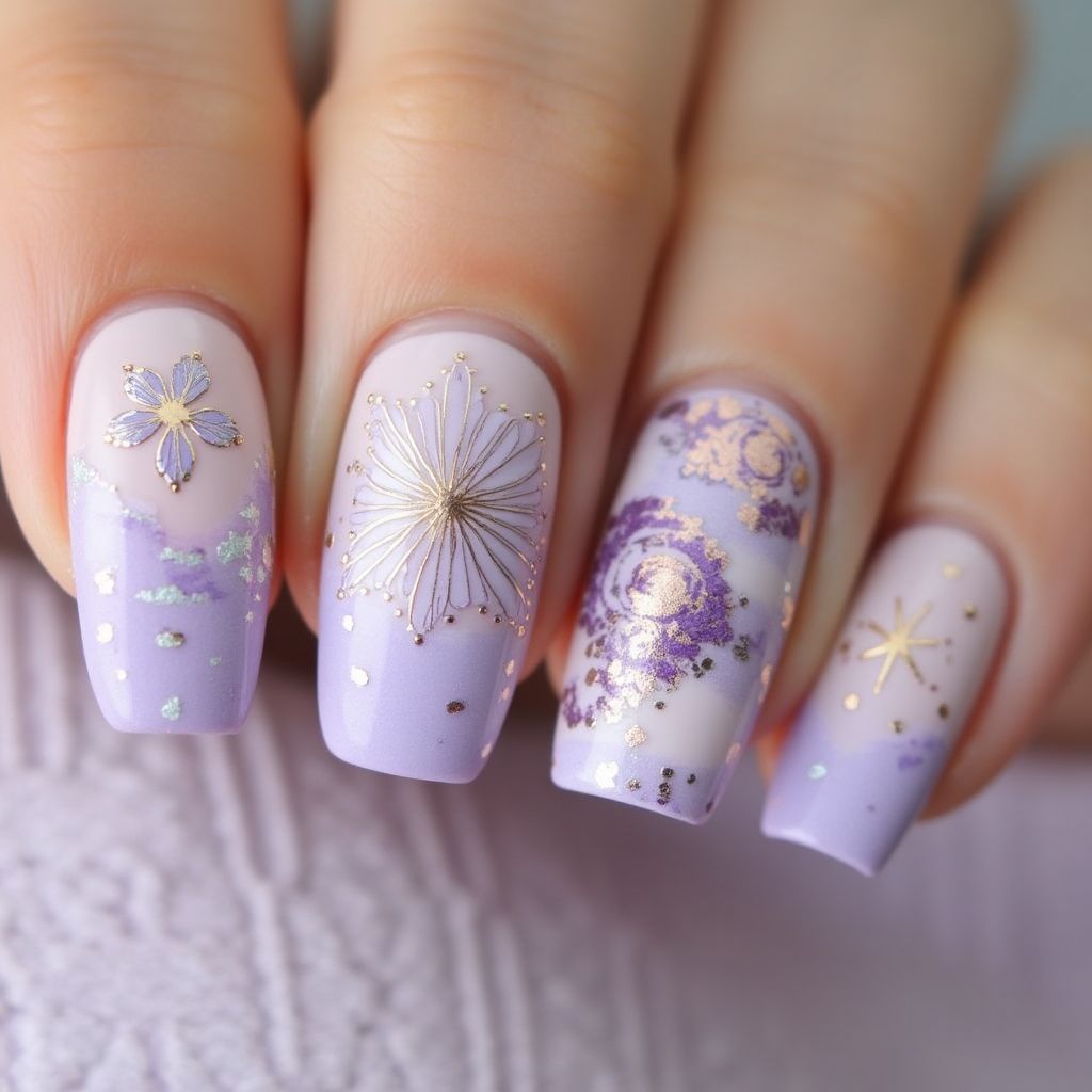 Lilac Freehand Art Nail Design