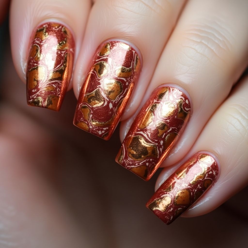 Copper Water marbling Nail Design