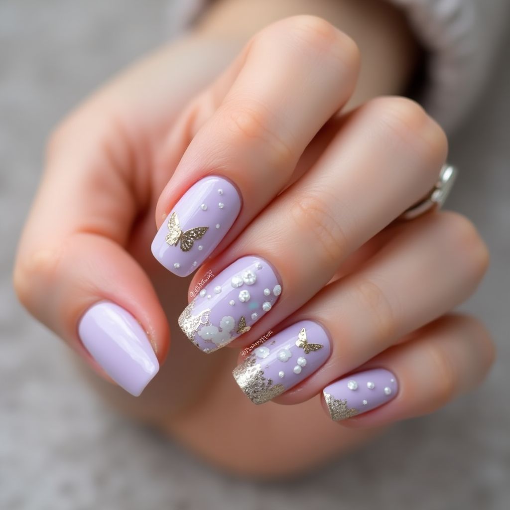 Lilac Freehand Art Nail Design