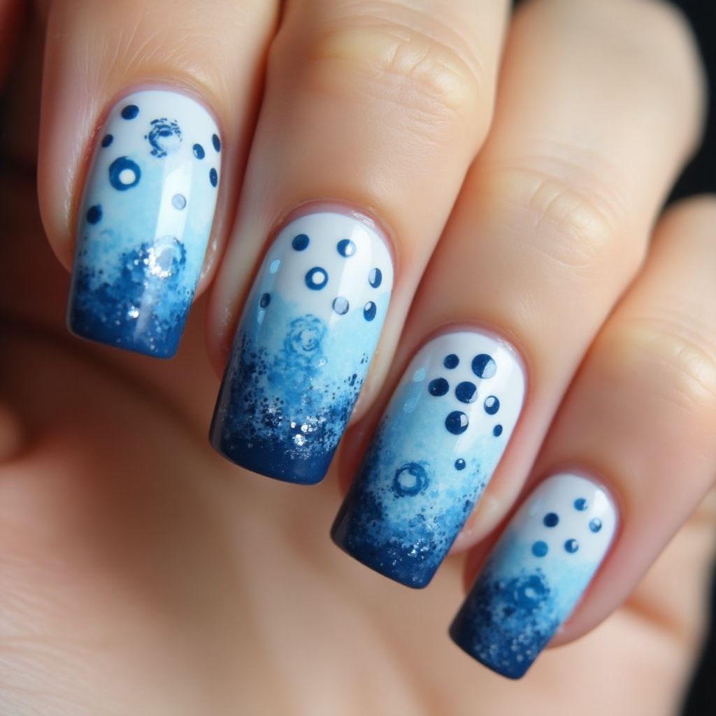 Blue Dotting Nail Design