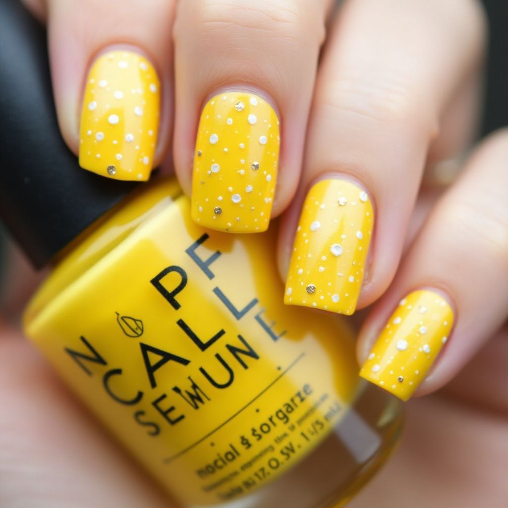 Yellow Dotting Nail Design