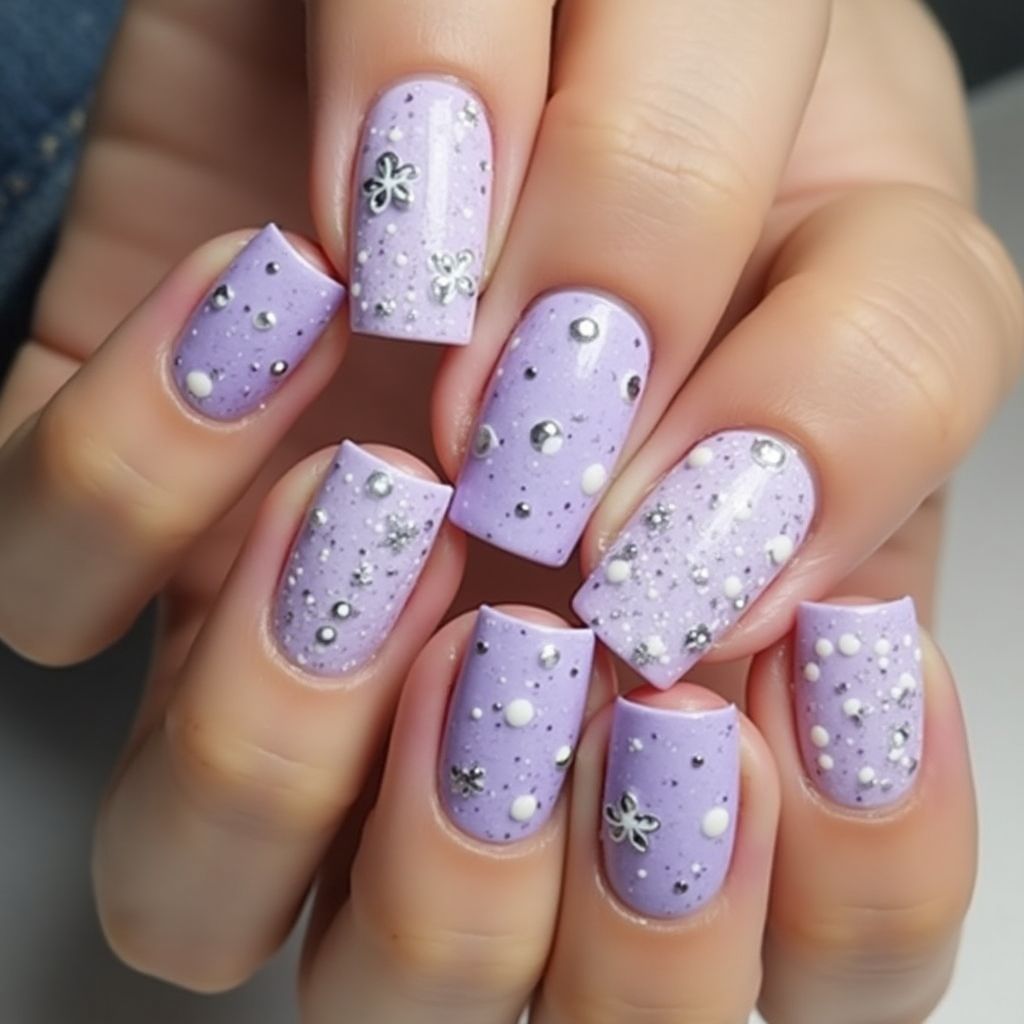 Lilac Dotting Nail Design
