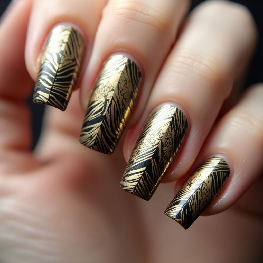 Gold Freehand Art Nail Design