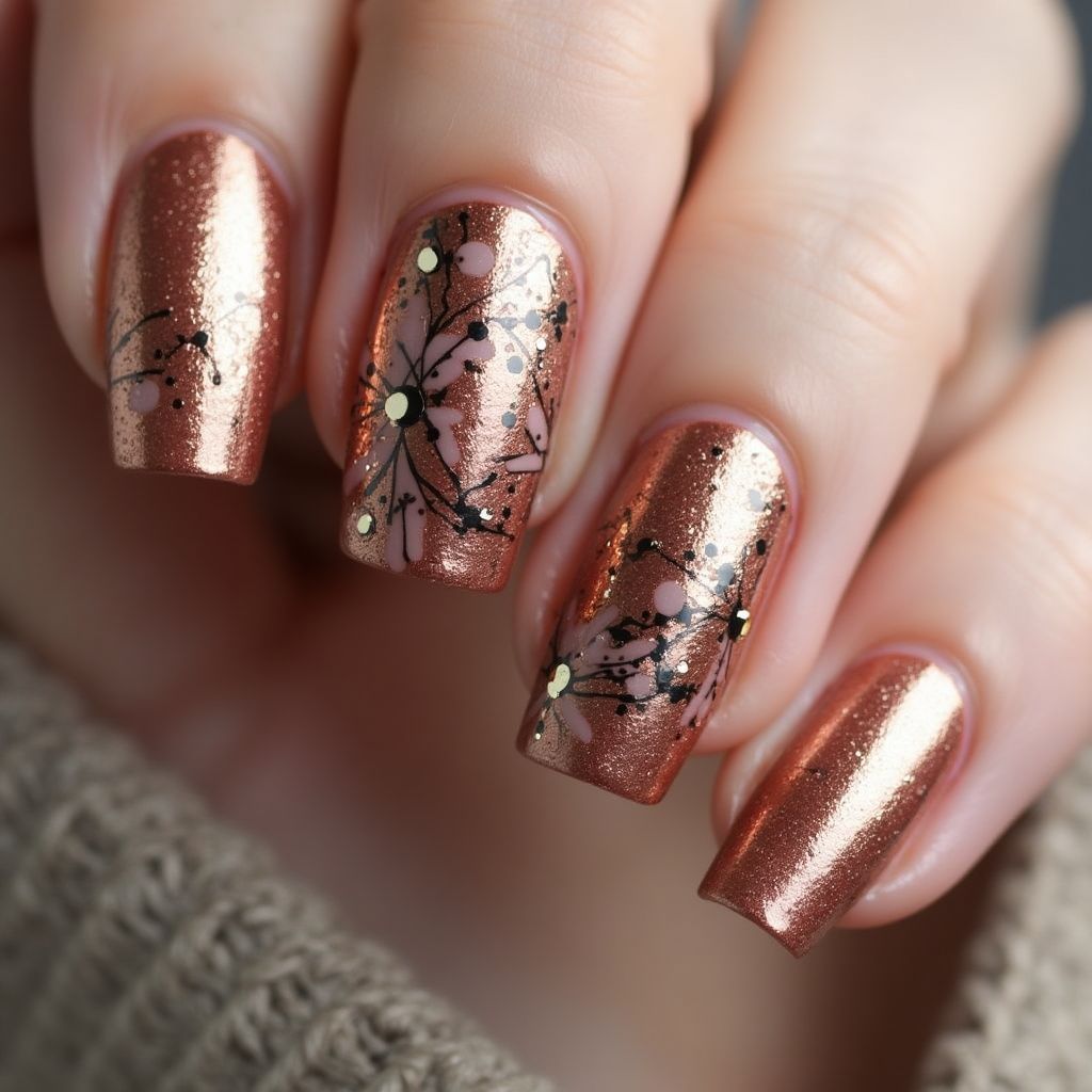 Copper Freehand art Nail Design