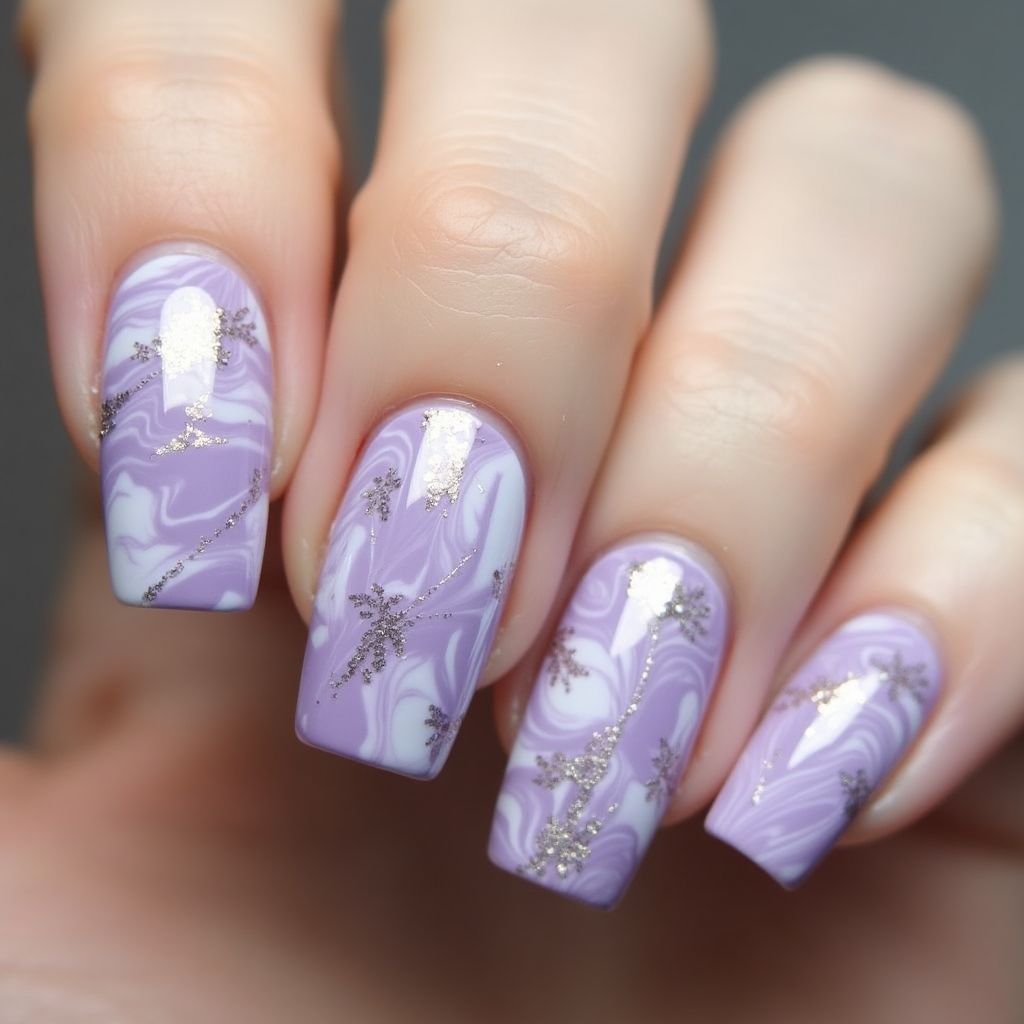Lavender Water Marbling Nail Design