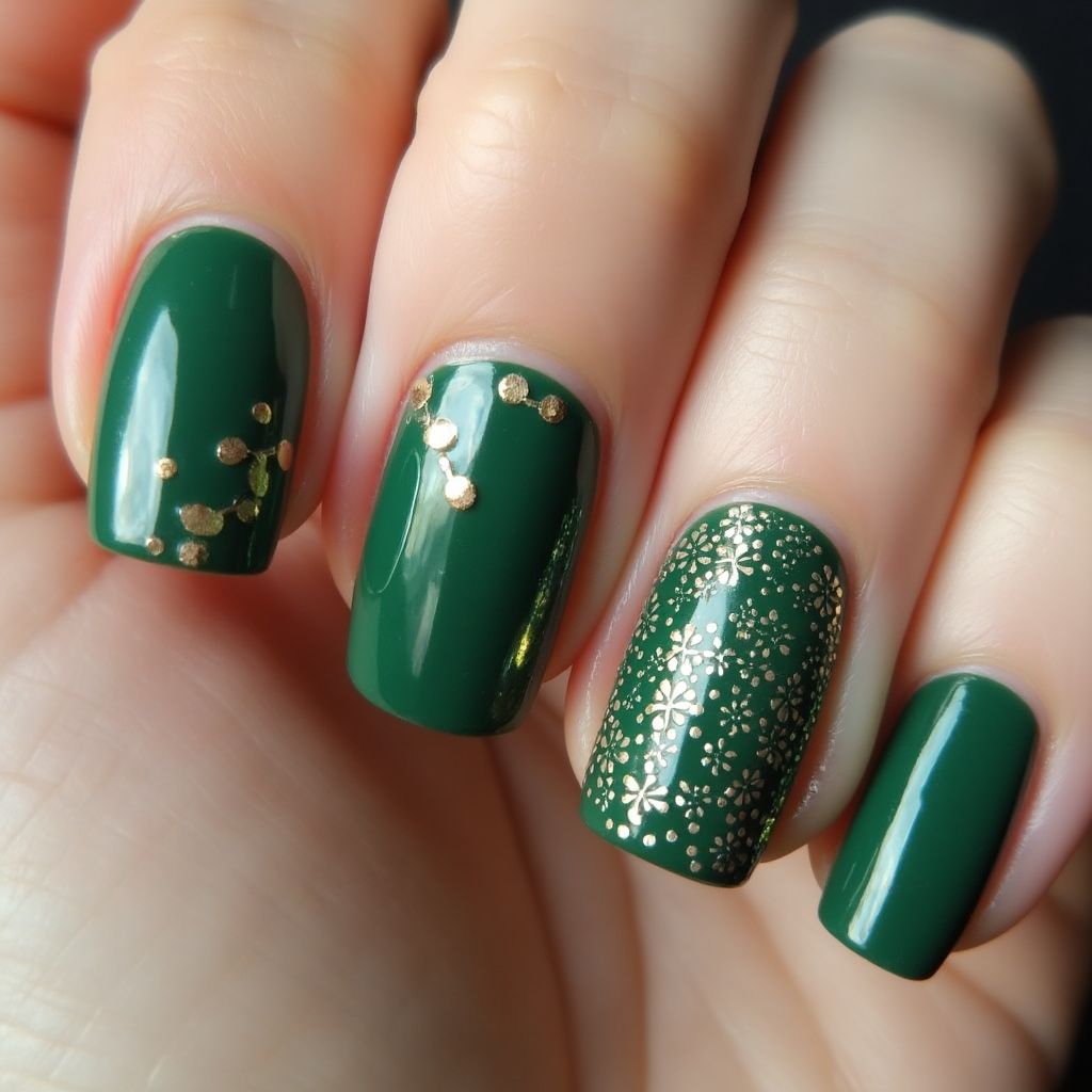 Emerald Green Dotting Nail Design