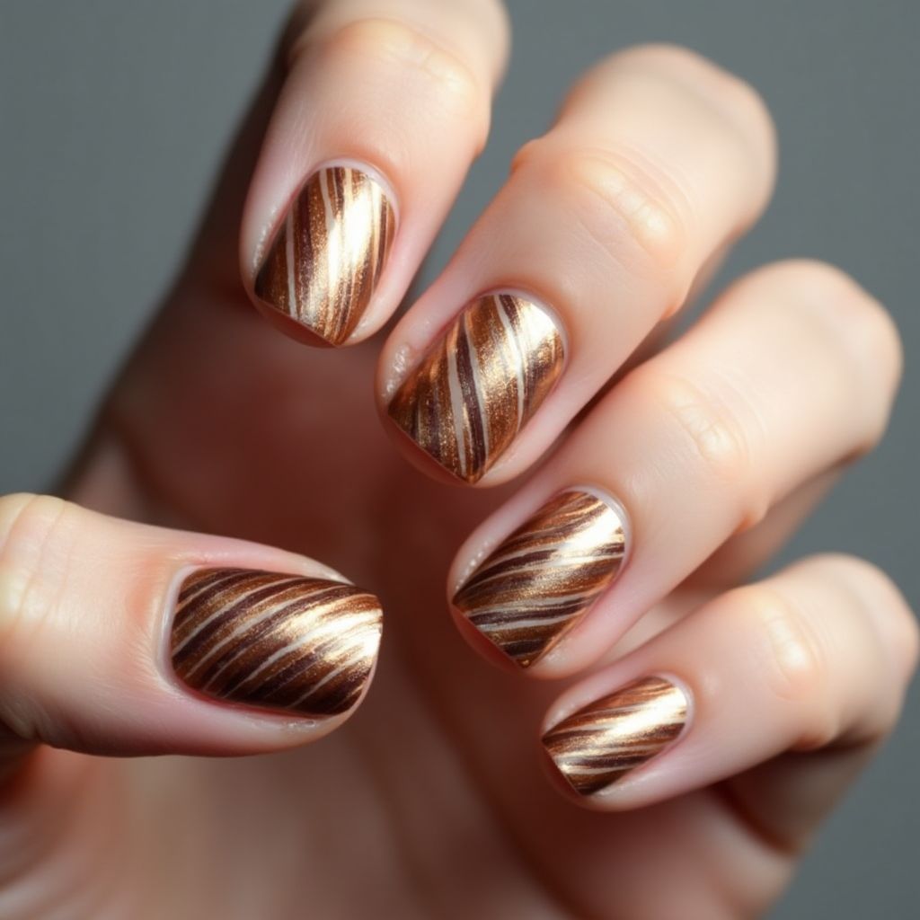 Bronze Stripes and lines Nail Design