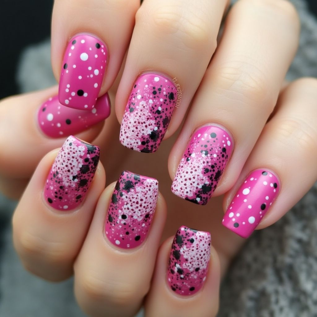 Fuchsia Dotting Nail Design