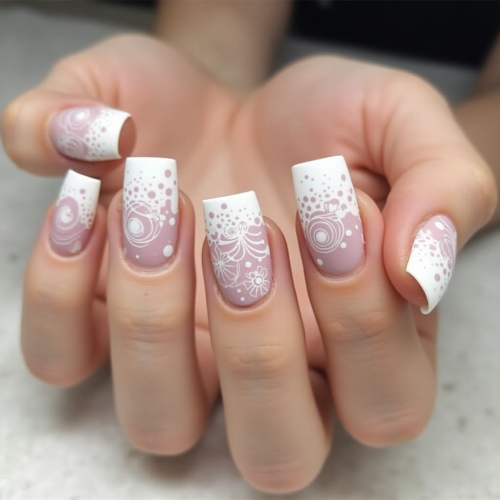 White Freehand Art Nail Design