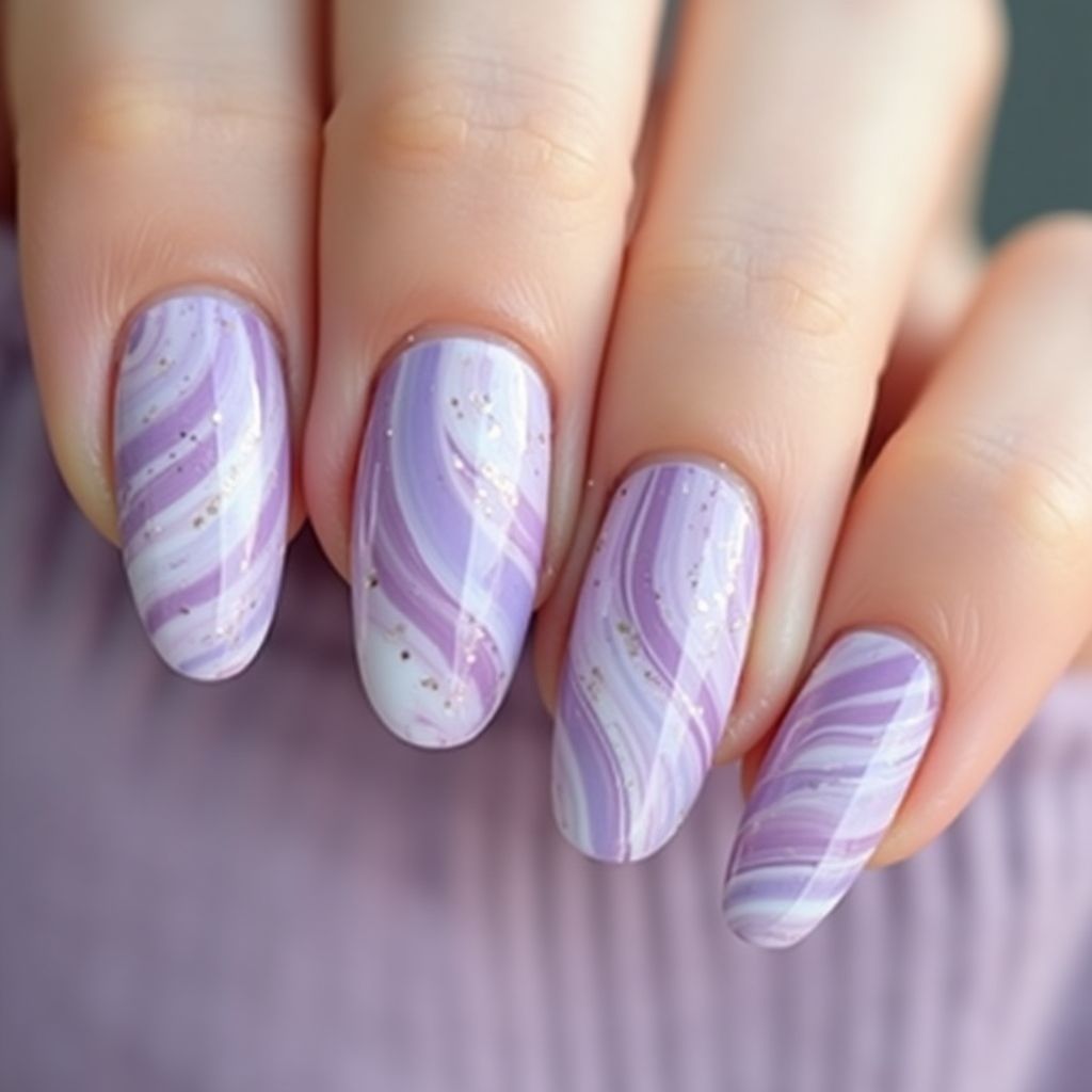 Pastel Purple Water Marbling Nail Design