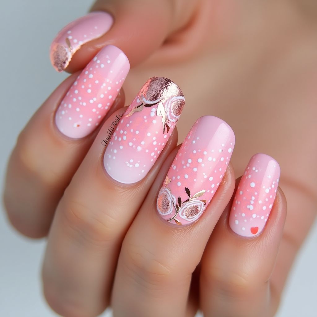 Pink Dotting Nail Design
