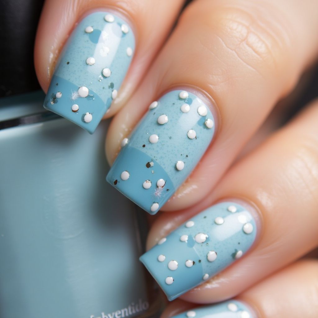 Sky Blue Dotting Nail Design