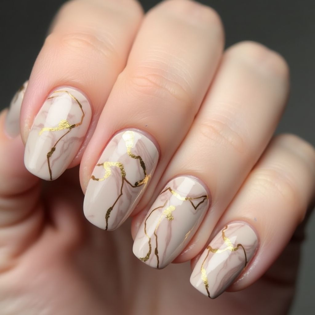 Nude Water Marbling Nail Design