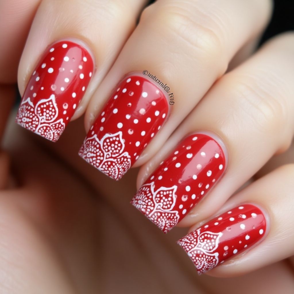 Red Dotting Nail Design