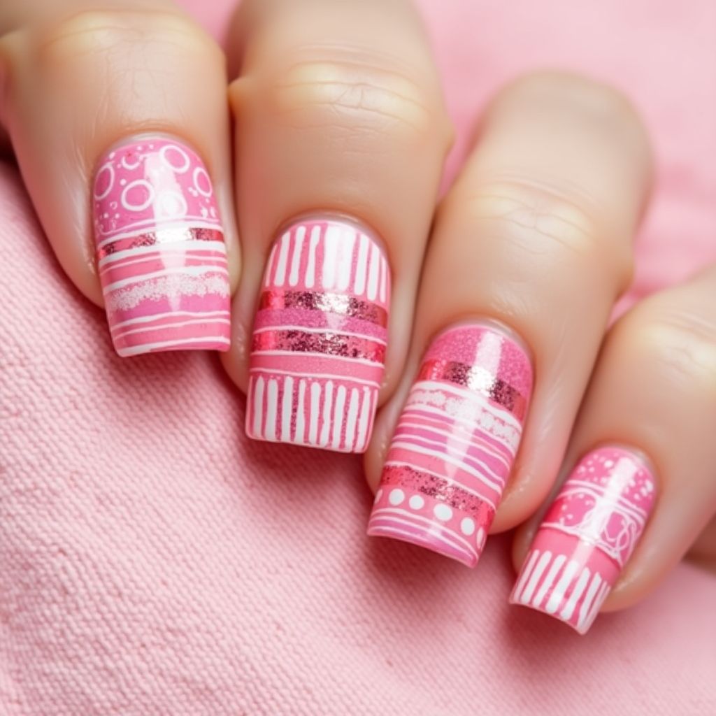 Pink Stripes And Lines Nail Design