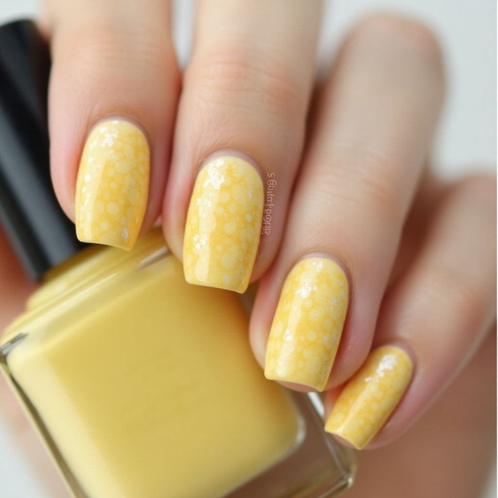 Pastel Yellow Dotting Nail Design