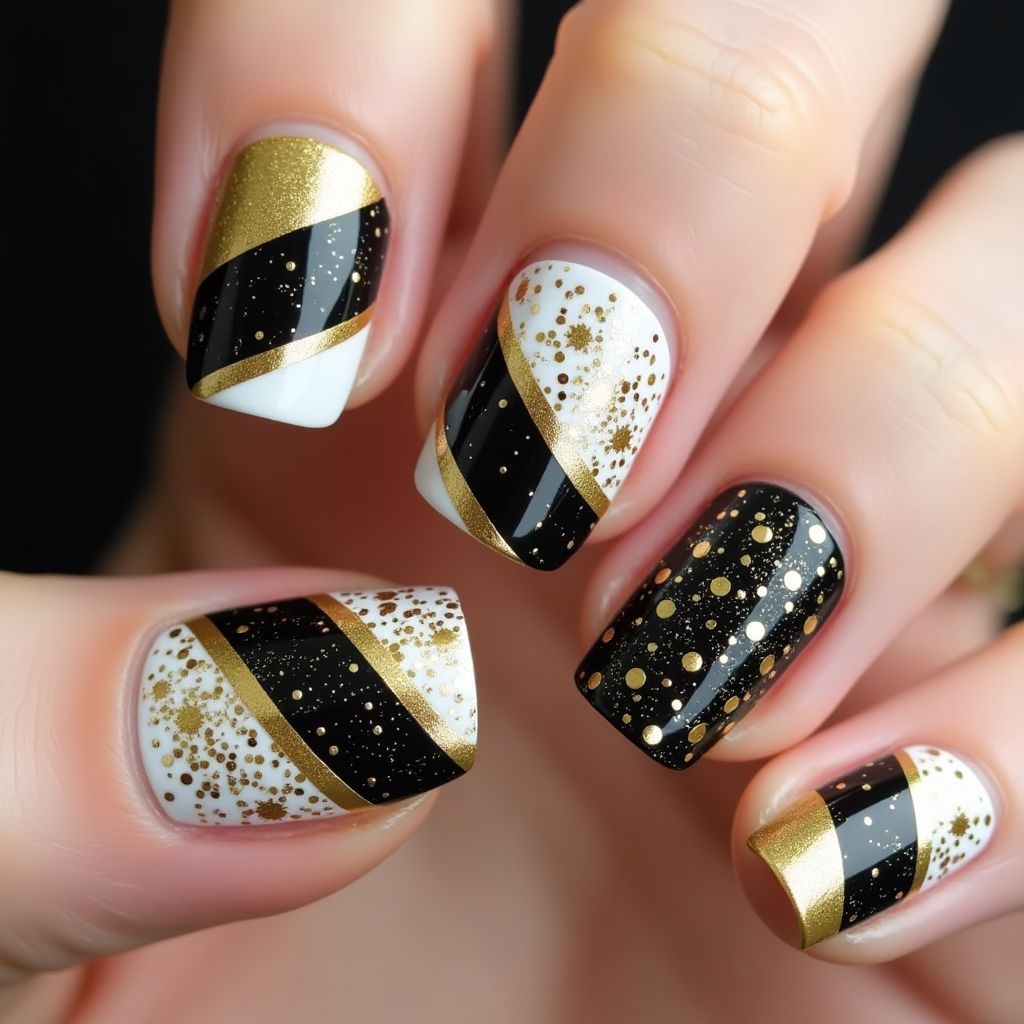 New Year Striping Tape Nail Design