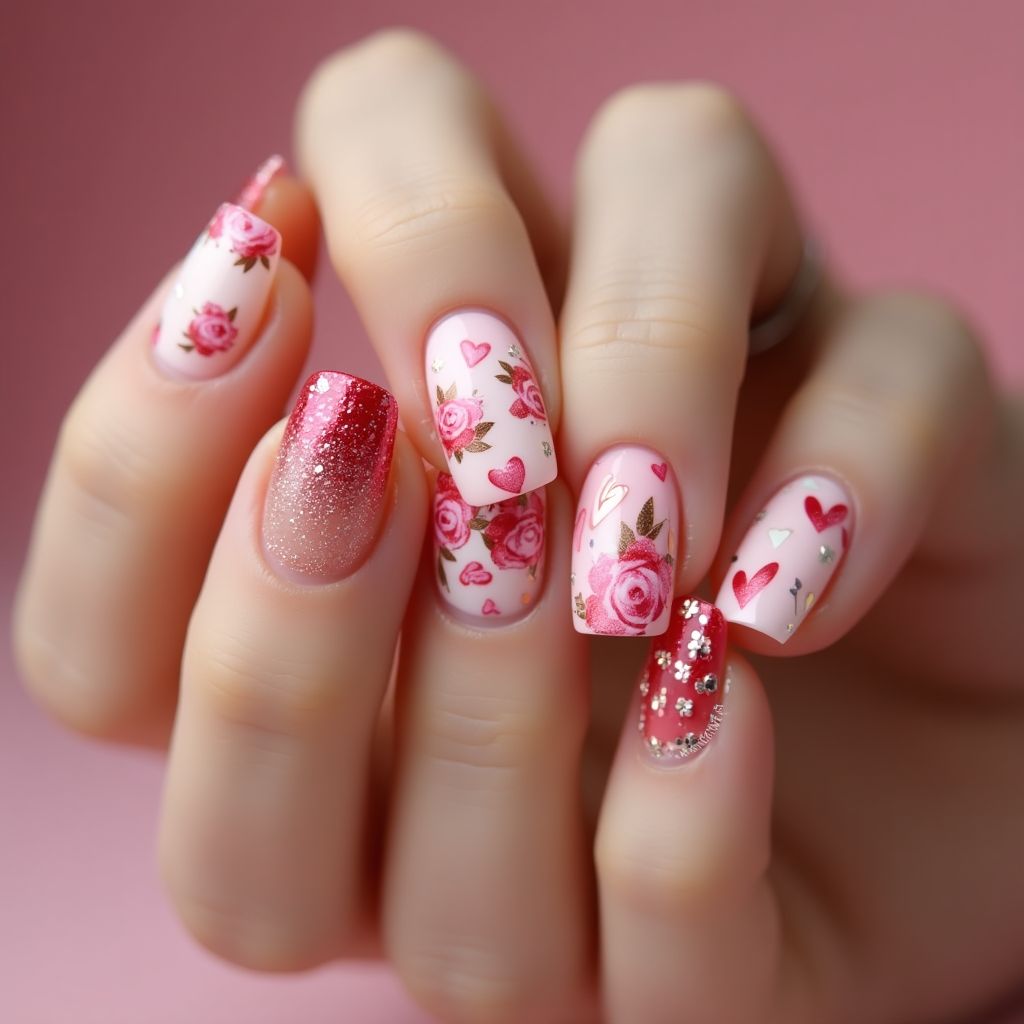 Valentine's Day Acrylic Colors Nail Design