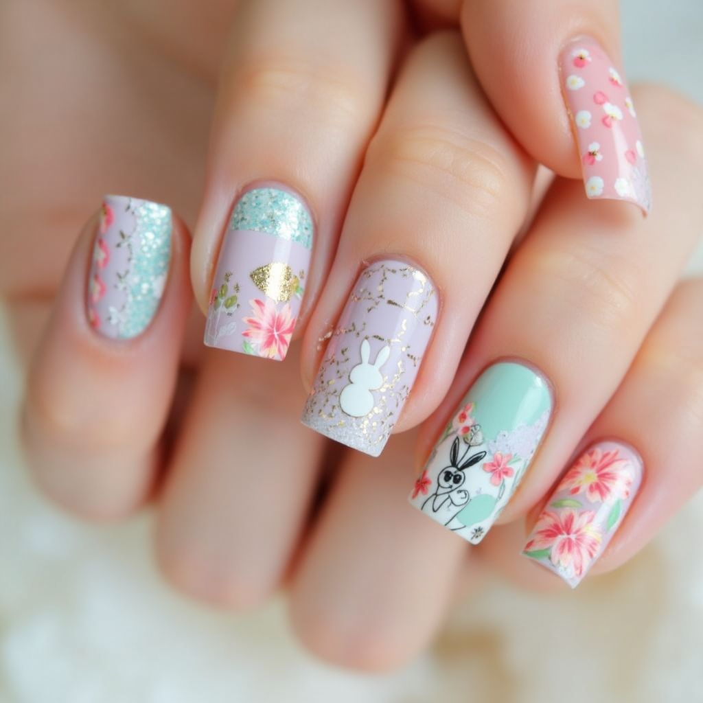 Easter Nail Foil Nail Design