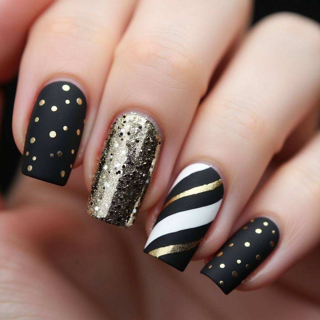 New Year Striping Tape Nail Design