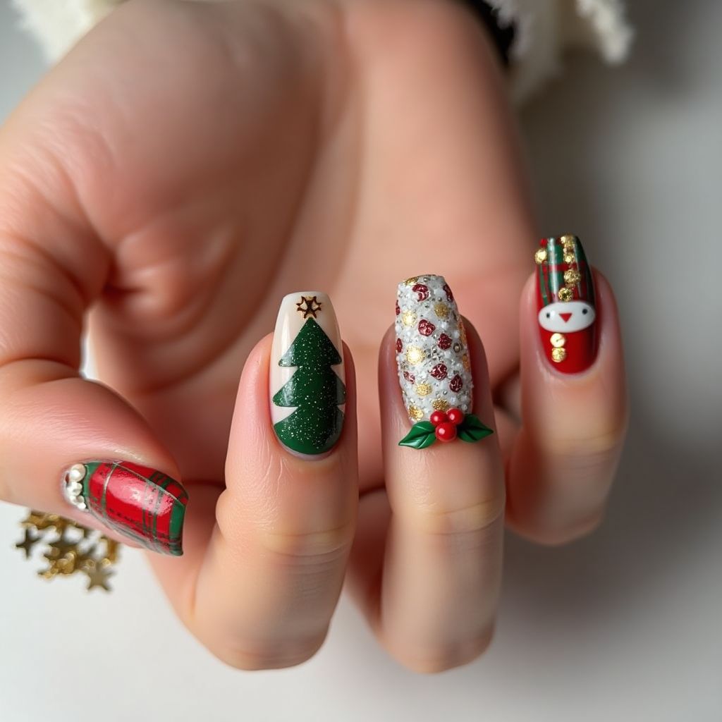 Christmas Caviar Beads Nail Design