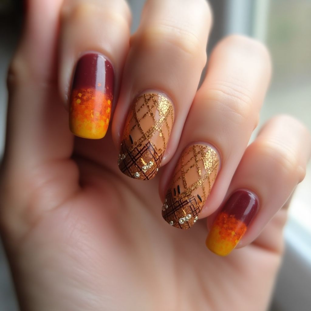 Thanksgiving Caviar Beads Nail Design