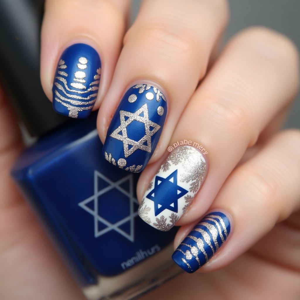 Hanukkah Base Coat Nail Design