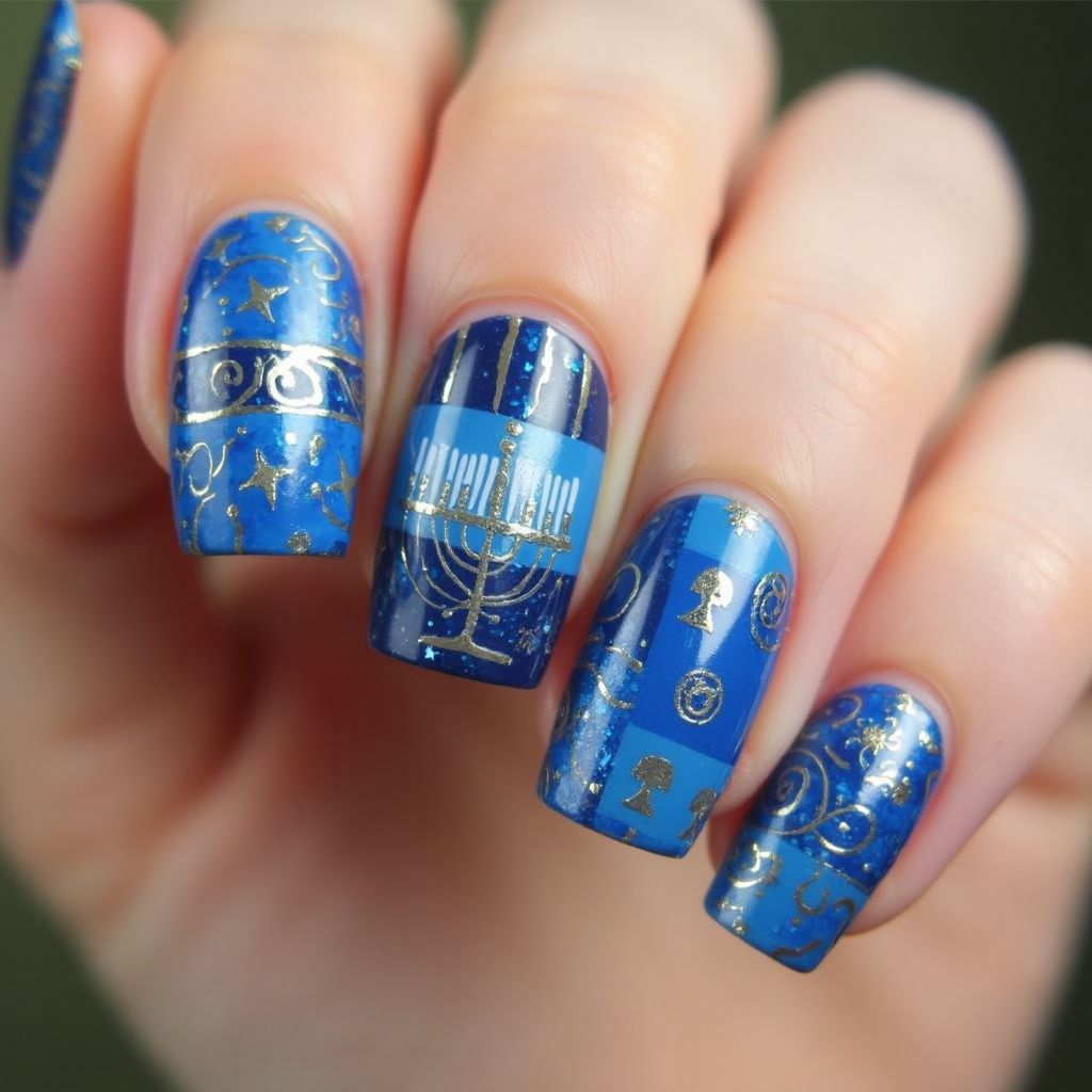 Hanukkah Gel Polish Nail Design